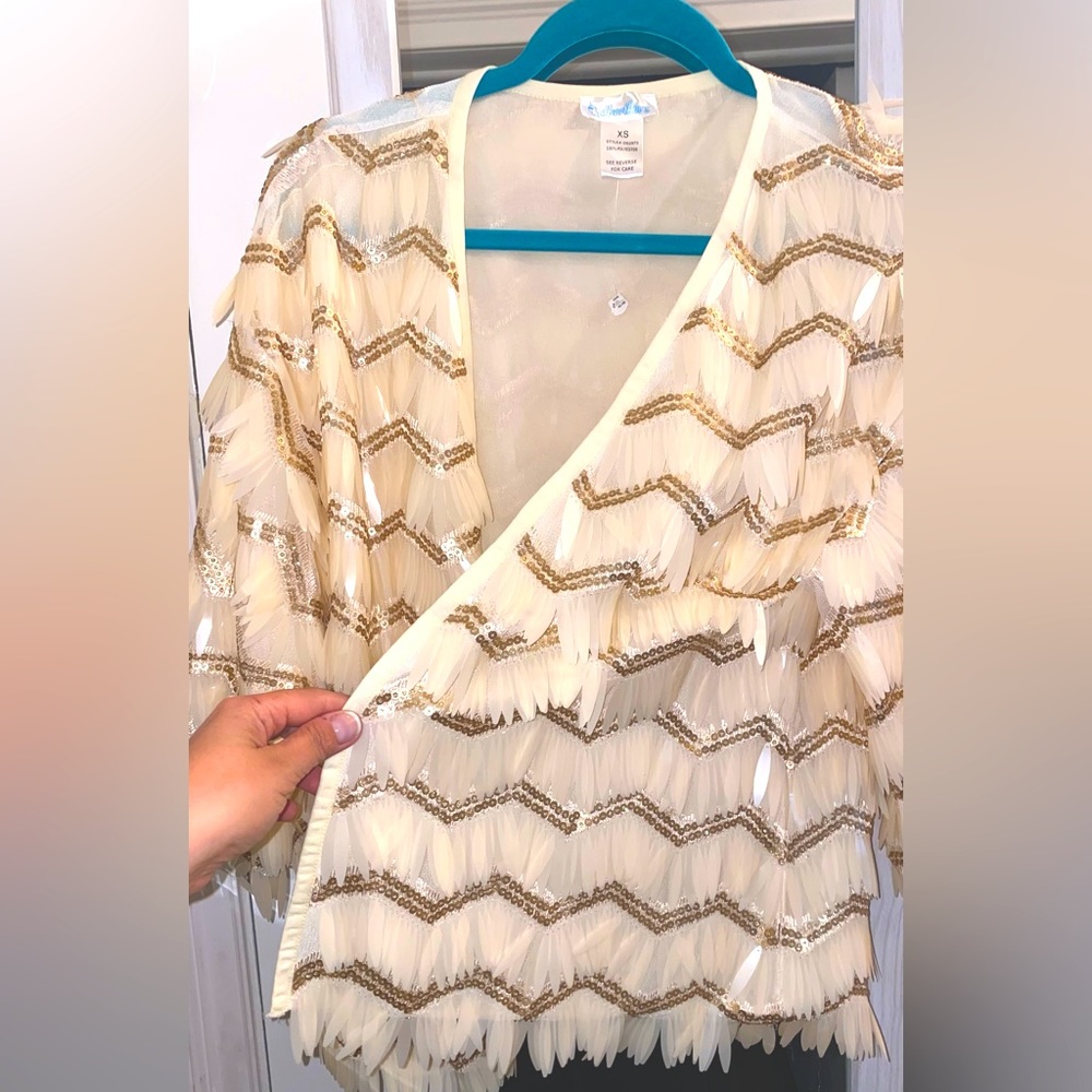 Cream and gold sequin kimono jacket